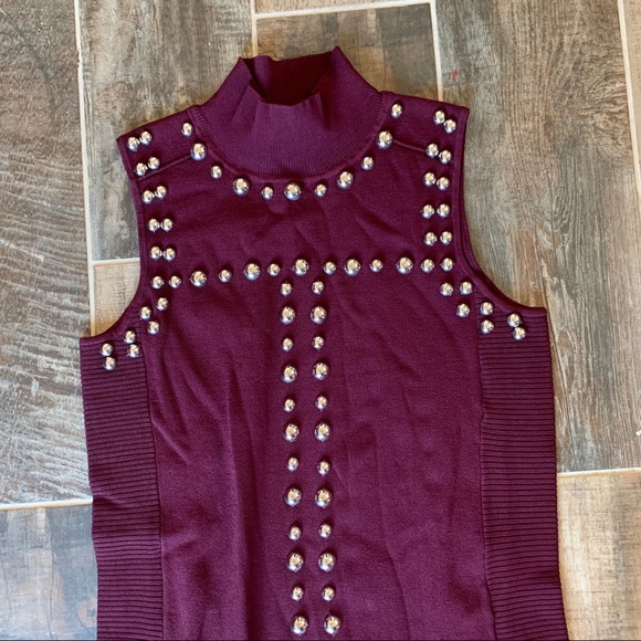 ✨ NWT I.N.C Burgundy Studded Mock Neck Dress - Picture 7 of 11